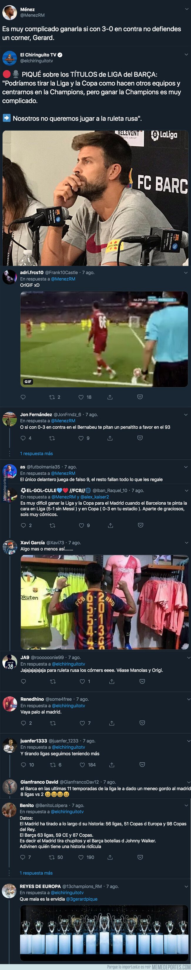 1083068 - Gerard Piqué deja en el aire que el Real Madrid juega a la ruleta rusa y un tuitero le deja totalmente KO con esta respuesta