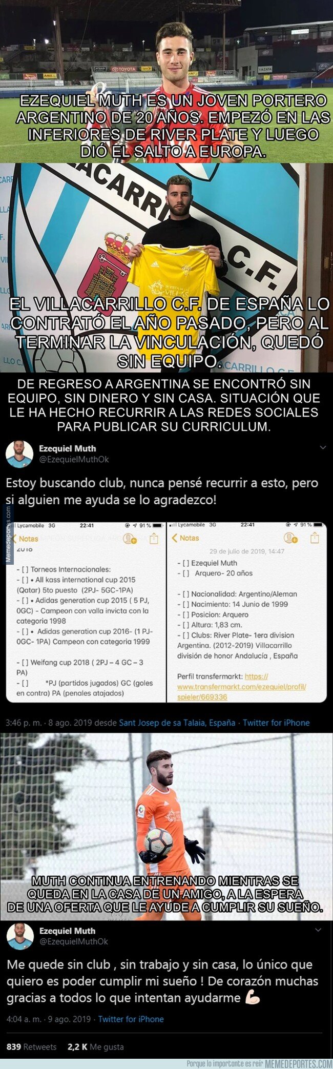 1083159 - El caso de un portero argentino que le tocó pedir ayuda en las redes para buscar equipo