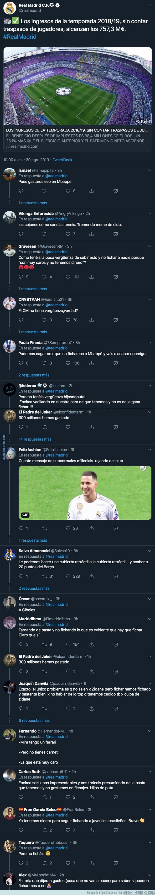 1084549 - El Real Madrid informa de los ingresos que tienen y todos los madridistas se les echa encima en Twitter con respuestas sin piedad