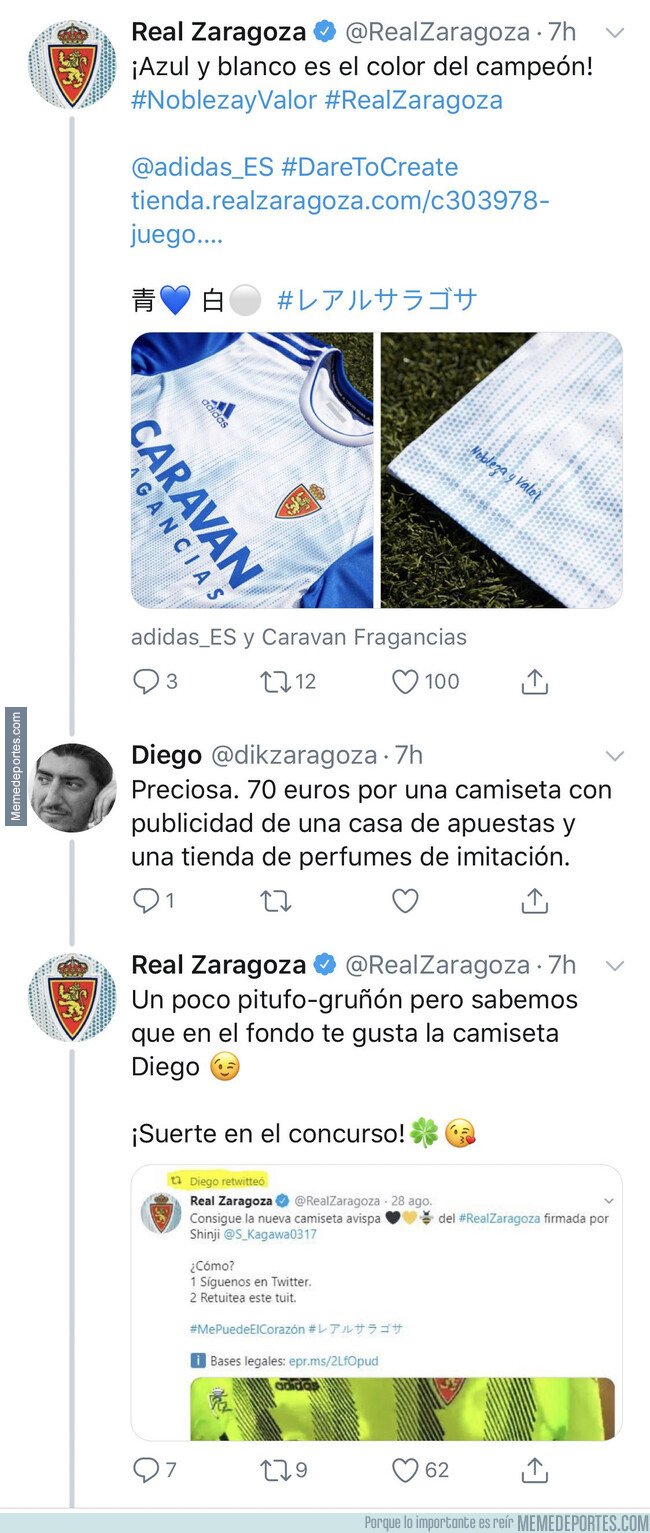 1084743 - Un aficionado del Zaragoza se queja de la camiseta por estos detalles y el club le deja por los suelos