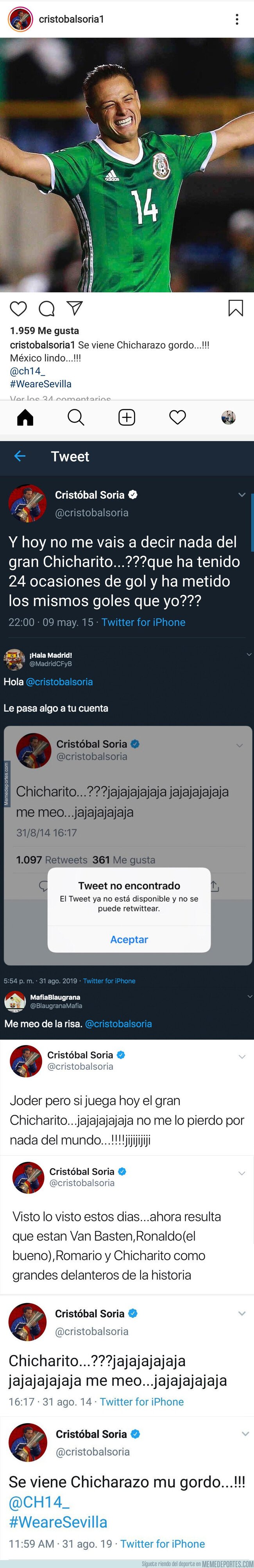 1084749 - Estos son todos los tuits de Cristóbal Soria que ha borrado sobre Chicharito tras su fichaje por el Sevilla