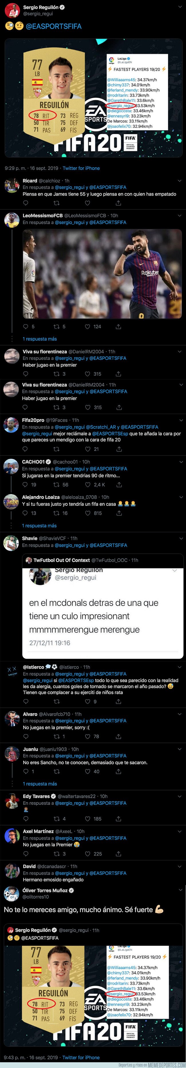 1085983 - Sergio Reguilón se queja de la media que le han puesto en el FIFA 20 en el 'ritmo' y todo el mundo le está explicando el motivo y mandando ánimos