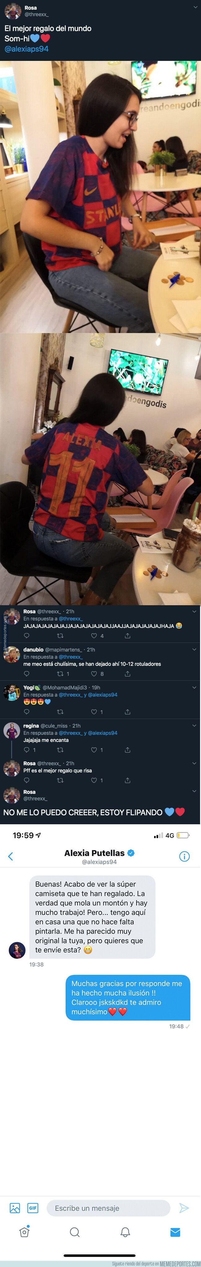 1086104 - Alexia Putellas sorprende a una fan a la que le habían regalado una camiseta totalmente pintada con otro regalo que la ha emocionado por completo