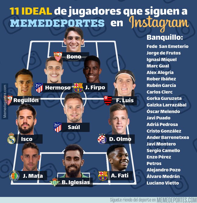 1086295 - El 11 IDEAL de jugadores que siguen a Memedeportes en Instagram