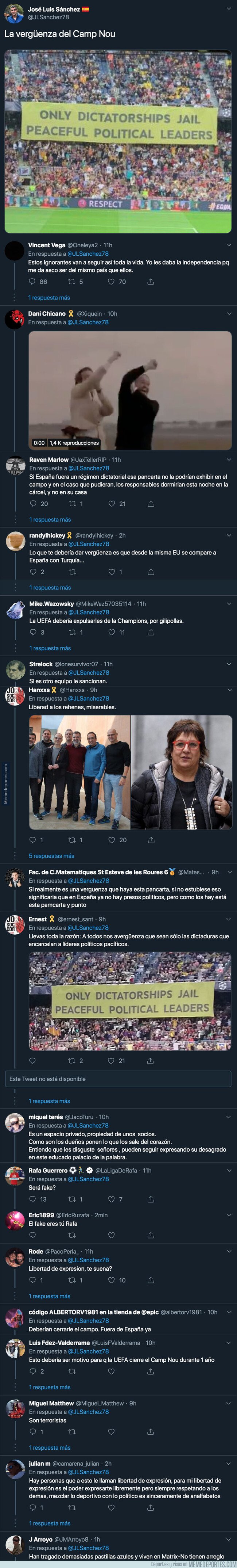 1087474 - Indignación total del periodista José Luis Sánchez por esta pancarta que se vio antes del Barça - Inter en el Camp Nou