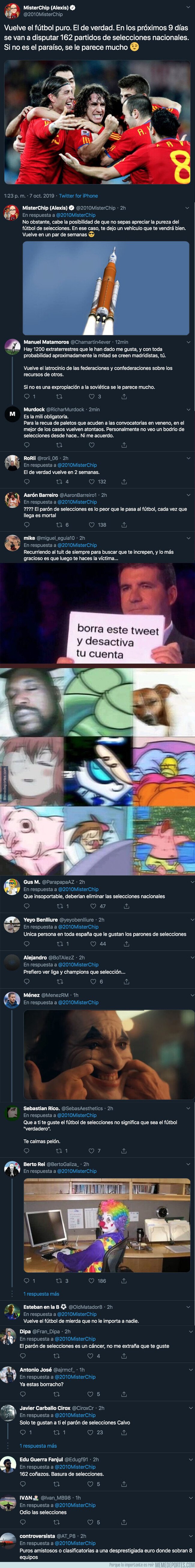 1087884 - Misterchip se alegra por la llegada de los partidos de selecciones y recibe una oleada de respuestas legendarias