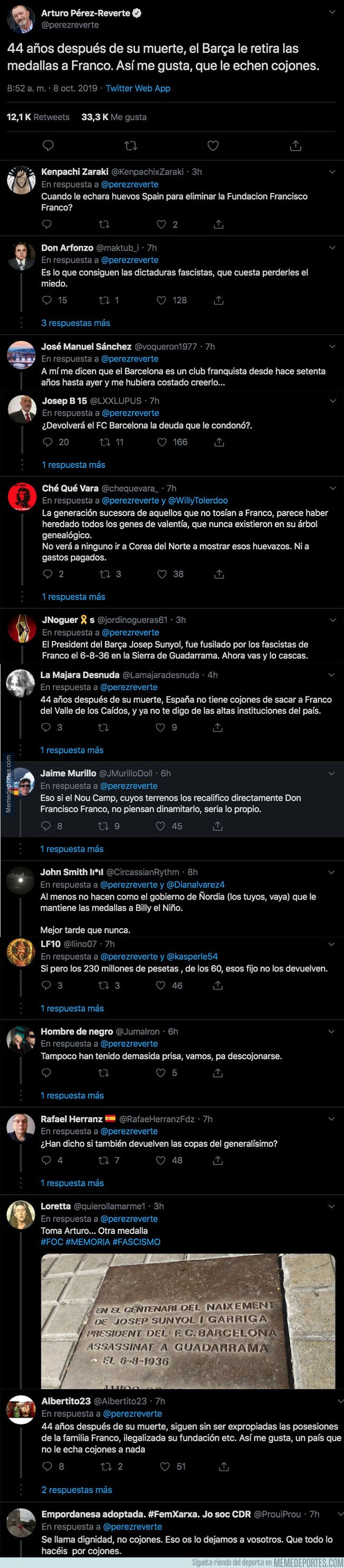 1087976 - El duro mensaje de Arturo Pérez-Reverte contra el Barça tras retirarle las medallas a Franco