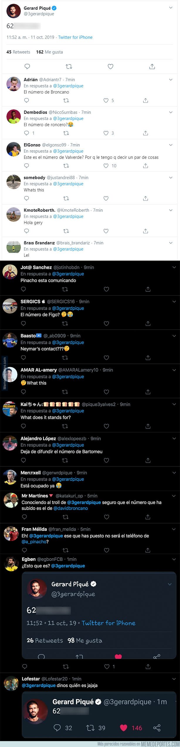 1088215 - Gerard Piqué la lía publicando este número de teléfono y borra el tuit al minuto y absolutamente todo el mundo está llamando