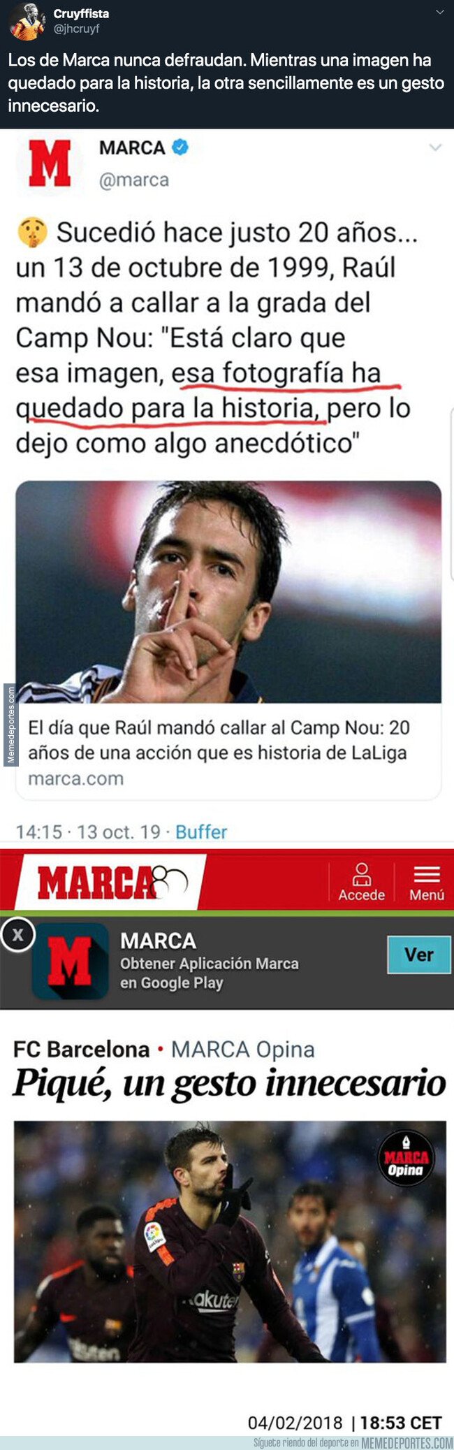 1088420 - El diario MARCA queda retratado por completo con estas dos noticias de Raúl y Piqué varios años después