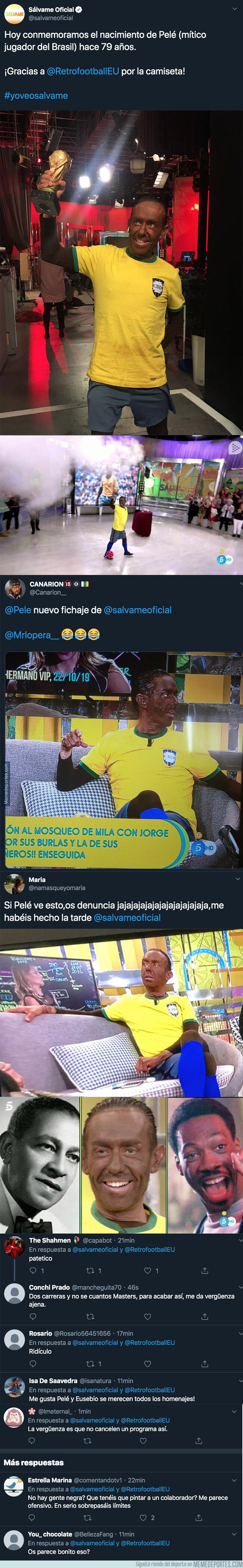 1089099 - Polémica máxima: Así han disfrazado a un colaborador de Sálvame para homenajear a Pelé y está indignando a todo el mundo