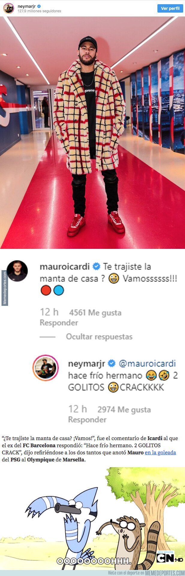 1089522 - Icardi trolea a Neymar tras vestirse con este llamativo abrigo antes del partido contra el Marsella