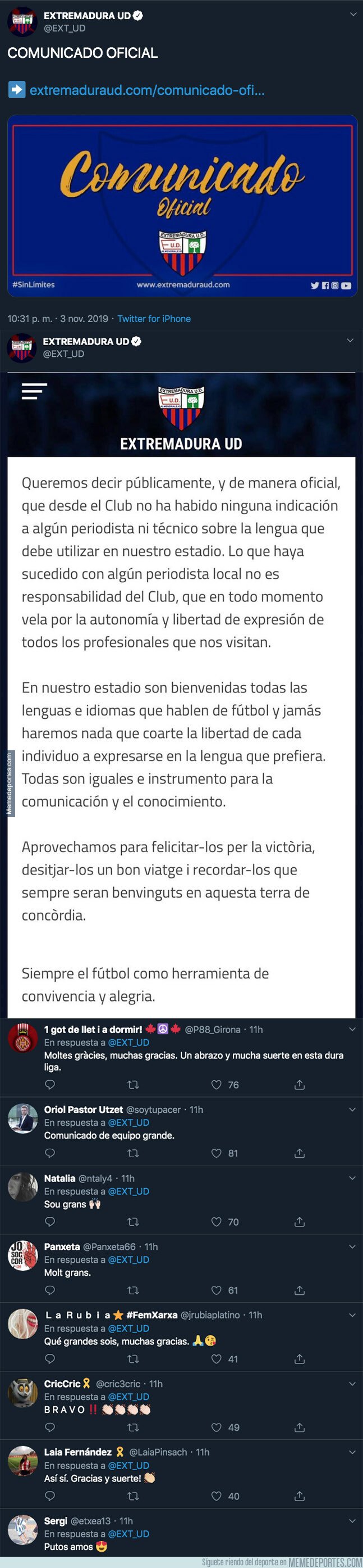 1090021 - El comunicado del Extremadura UD que está aplaudiendo toda Catalunya entera