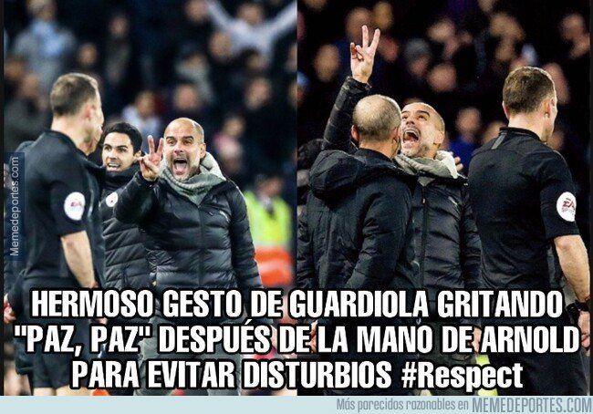 1090727 - Guardiola haciendo el gesto de la paz
