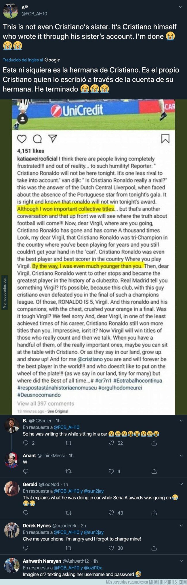 1092588 - Esto es tremendo: Cristiano Ronaldo podría haber escrito por este detalle este texto llorando por el Balón de Oro en el Instagram de su hermana
