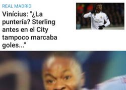 Enlace a Sterling al ver que Vinicius se ha comparado con él