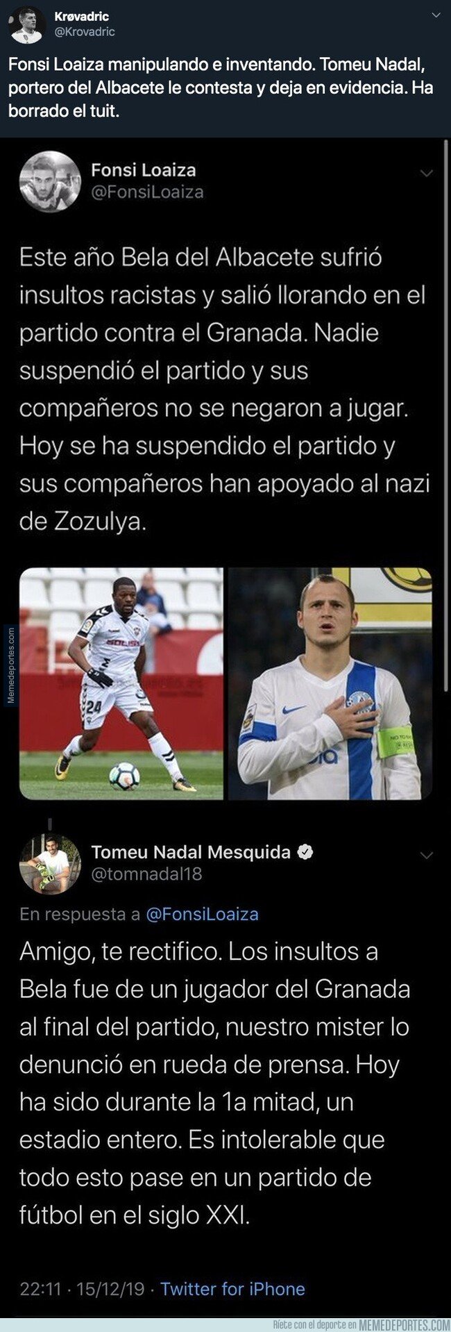 1093762 - Fonsi Loaiza suelta un bulo por Twitter, le pillan mintiendo y termina borrando el mensaje