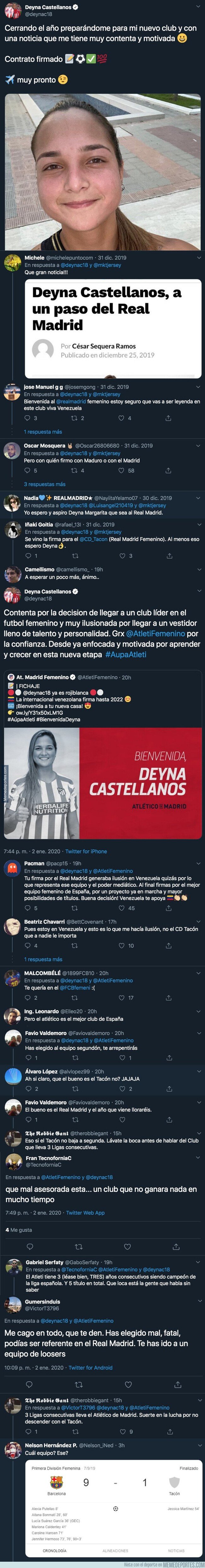 1094978 - El ZASCA grupal que se han llevado todos los madridistas con el fichaje de Deyna Castellanos por el Atleti tras publicar todos estos mensajes días antes