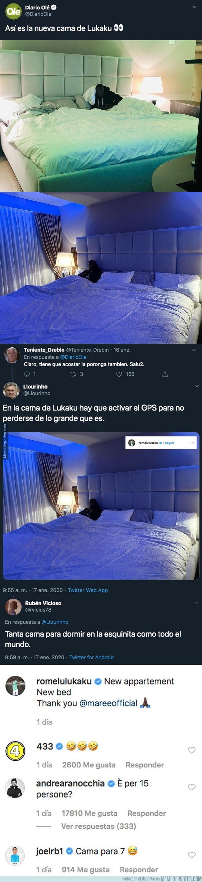 1096013 - Lukaku sube fotos de su nueva cama de tamaño gigantesco y todo internet se llena de comentarios sobre ella