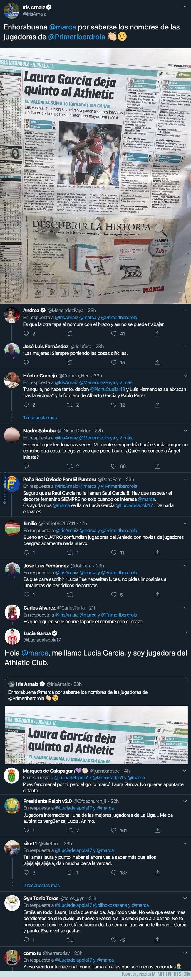 1096955 - Lucía García del Athletic le pega un ZASCA monumental al diario MARCA al escribir una noticia sobre ella y cambiarle el nombre