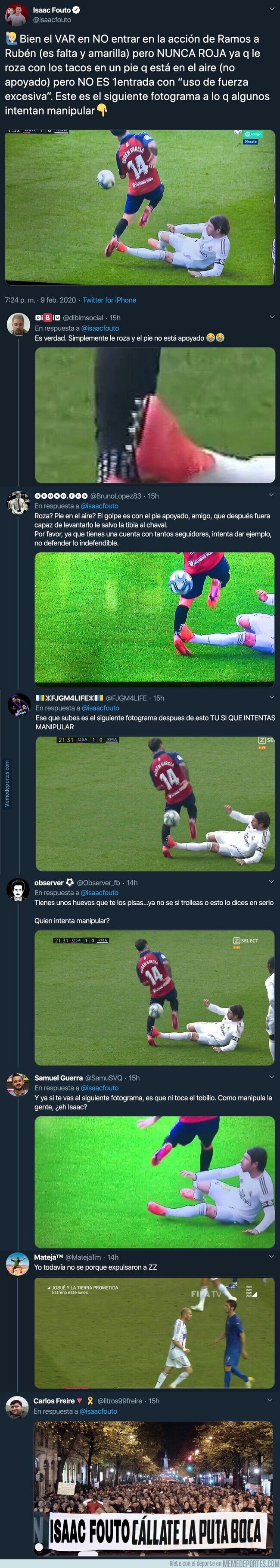1098058 - El periodista Isaac Fouto intenta manipular descaradament diciendo que Sergio Ramos no golpea al jugador de Osasuna y todo Twitter le retrata