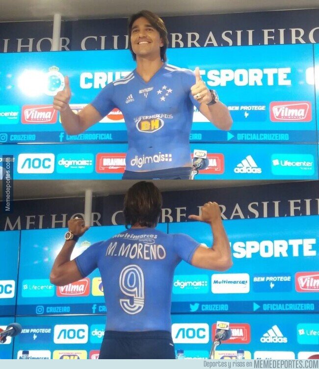 1098834 - Solo en Brasil: El Boliviano Marcelo Moreno fue presentado como refuerzo del Cruzeiro... con la camiseta pintada al cuerpo