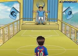 Enlace a Messi, en casa del Diego, por @zezocartoons