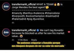 Enlace a Cristiano bloqueó a Transfermarkt en Instagram porque no le gustó su valor de mercado