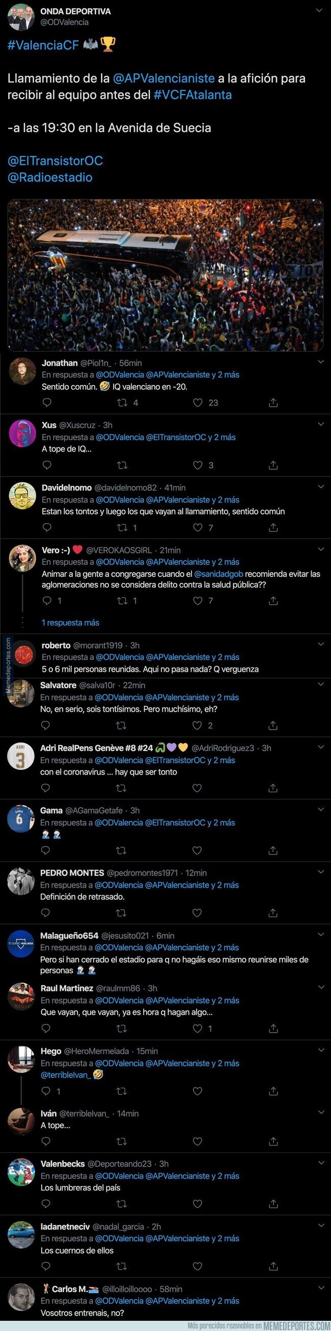 1100480 - Liada máxima de este medio valenciano al poner este tuit antes del Valencia-Atalanta que se jugará a puerta cerrada por el coronavirus