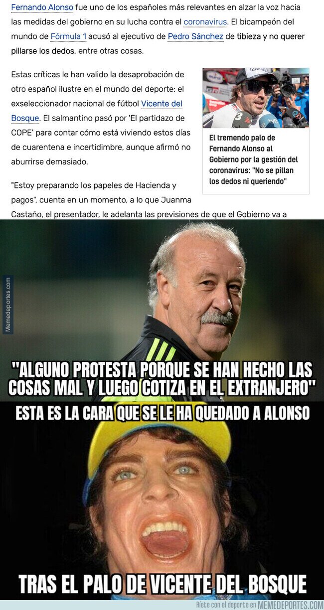 1101027 - El recadito de Don Vicente a Fernando Alonso al criticar a Pedro Sánchez por el coronavirus
