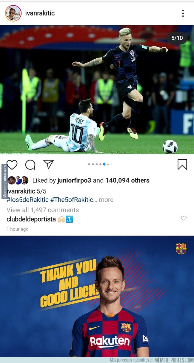 1102339 - Rakitic sube una foto donde deja en el suelo a Messi. Se puede liar
