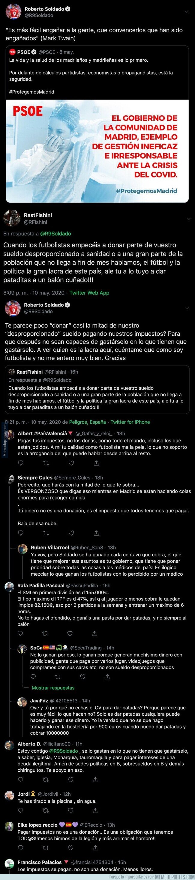 1104274 - Roberto Soldado ataca ferozmente al PSOE y sale totalmente escaldado por todas las respuestas que está recibiendo