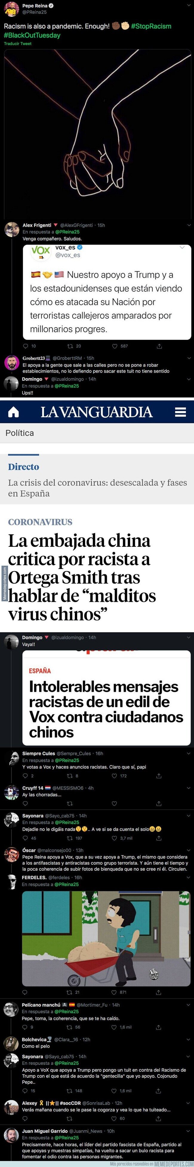 1105775 - Lío monumental: Pepe Reina publica una imagen contra el racismo y todo Twitter se le echa encima respondiendo sin piedad por su incoherencia