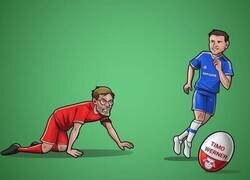 Enlace a El Chelsea se vuelve a adelantar al Liverpool, esta vez por Timo Werner, por @zezocartoons