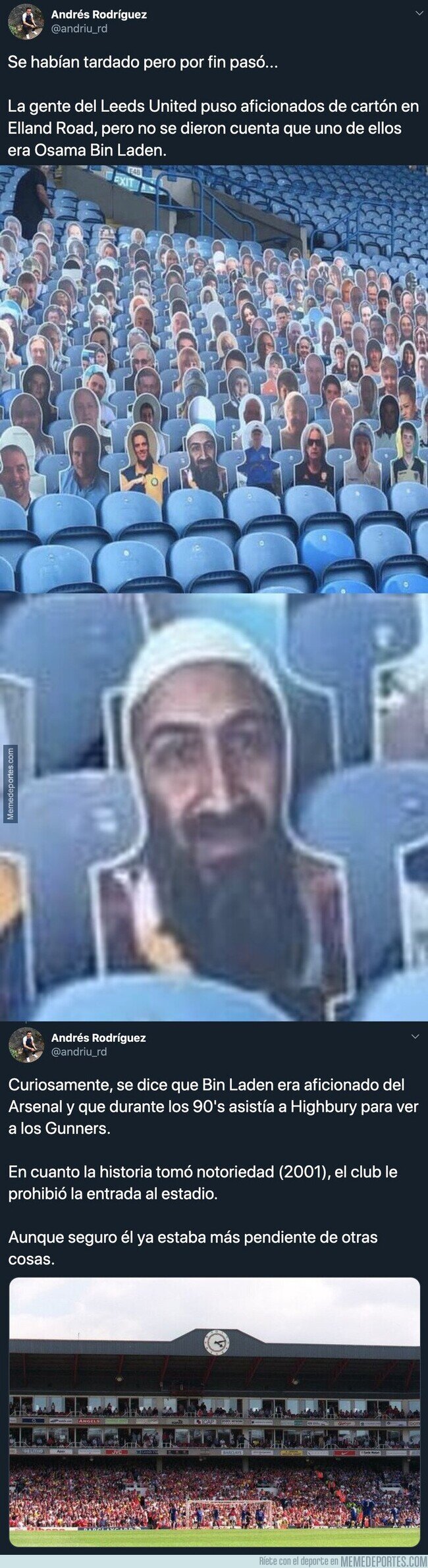 1107443 - Tremendo: han troleado de la forma más épica las gradas del Leeds metiendo una imagen de Bin Laden entre el público virtual