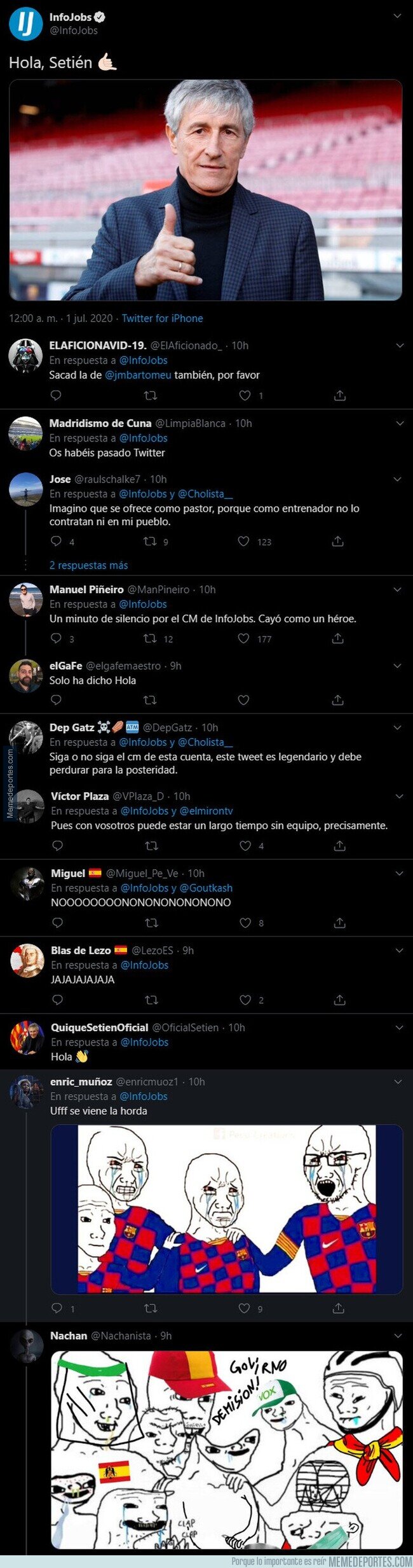 1108195 - 'Infojobs' se la saca del estadio tuiteándole este mensaje a Setién tras perder la Liga frente al Atleti