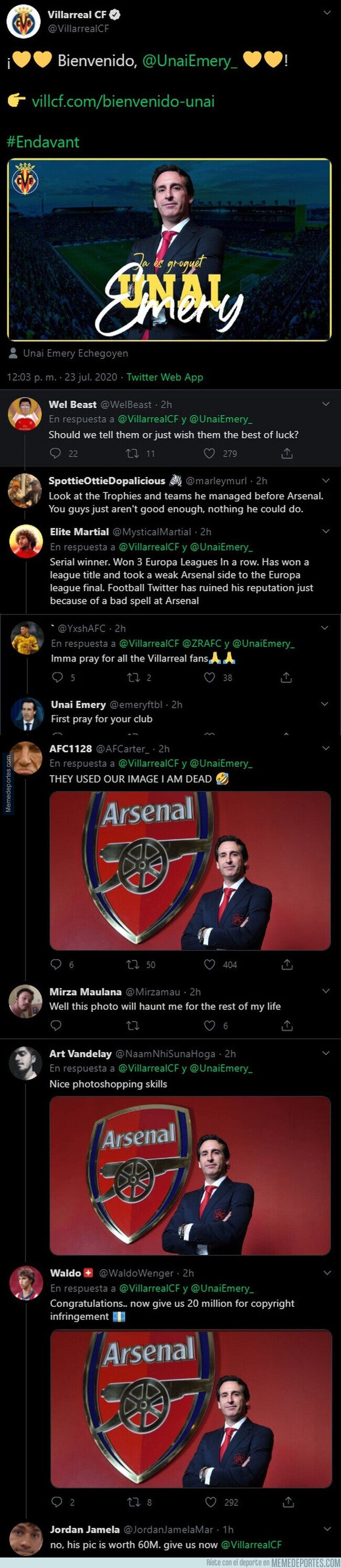 1110326 - El Villarreal presenta a Emery como su nuevo entrenador y los fans del Arsenal no han tardado en responder por la foto que han usado