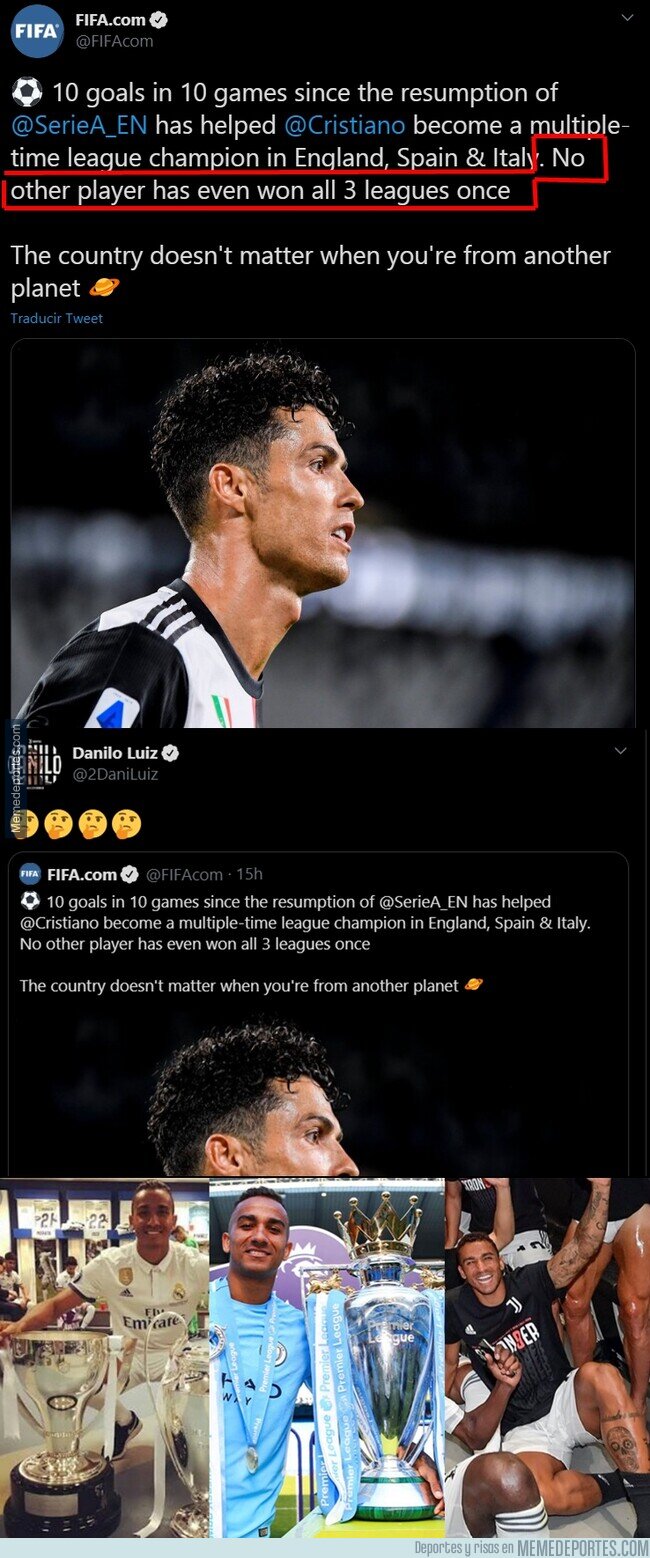 1110601 - Ojo al descarado desplante de la página de la FIFA con Danilo por tener que resaltar a Cristiano. Que bochorno.
