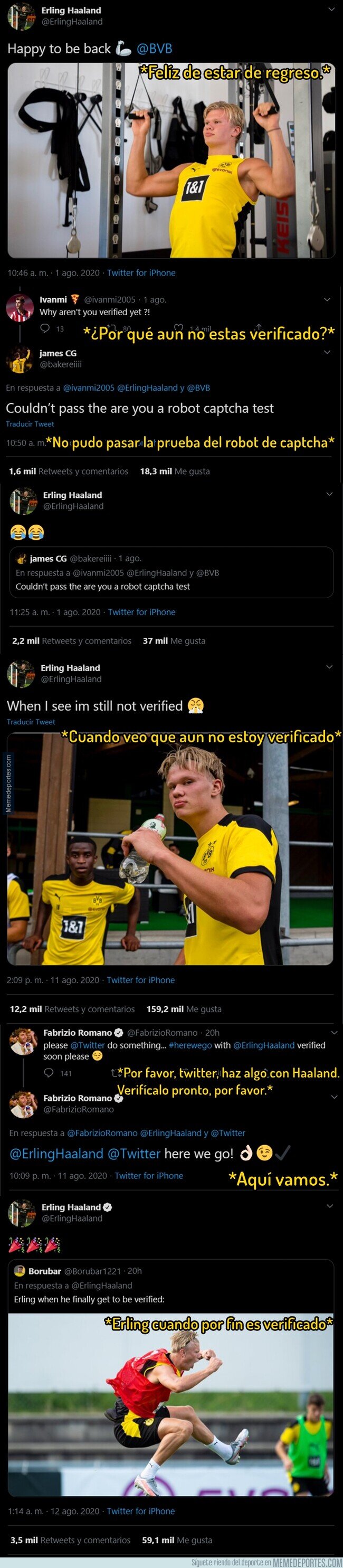 1112070 - La divertida novela de Haaland para poder ser verificado en Twitter.