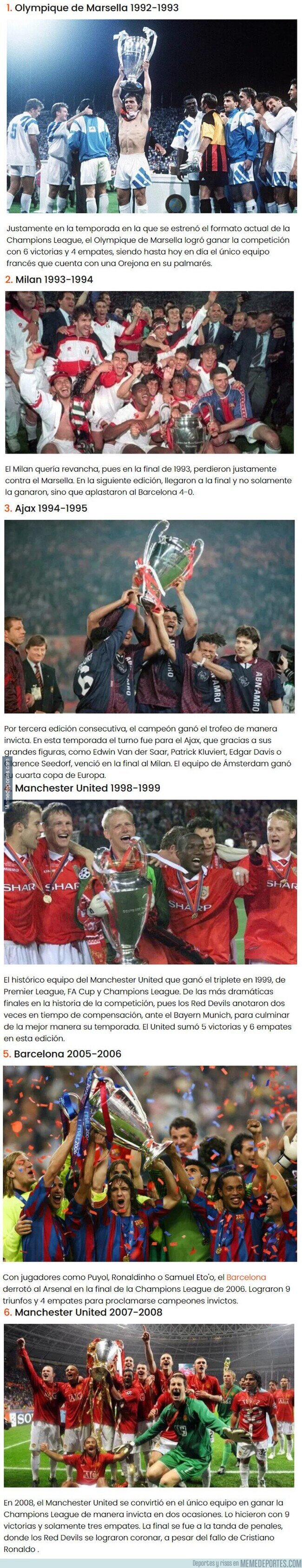 1113590 - Los únicos equipos que salieron campeones de la Champions League sin perder ningún partido