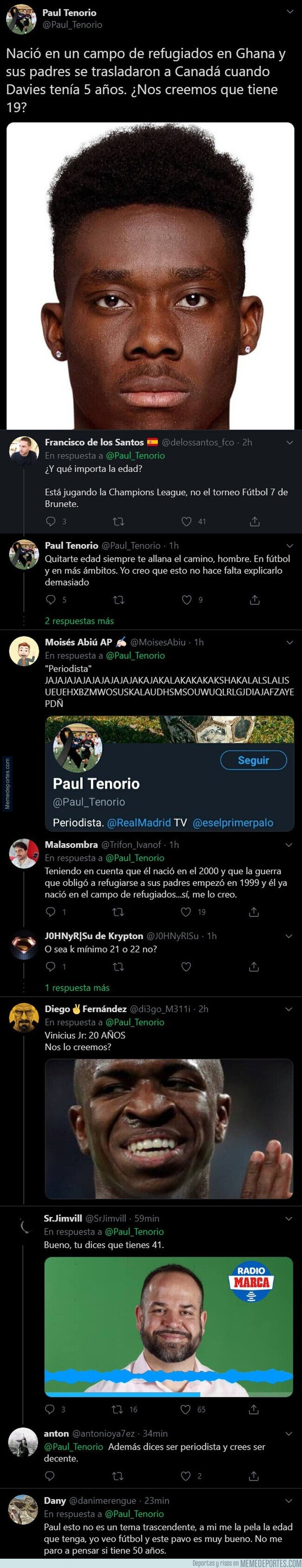 1113789 - El periodista Paul Tenorio, de Real Madrid TV, la lía pardísima con este tuit racista sobre Davies del Bayern
