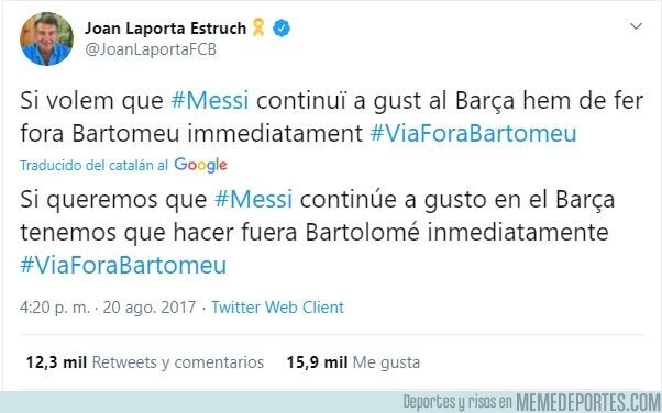 1114209 - El tweet premonitorio de Laporta en 2017 que predecía lo que iba a pasar con Leo Messi