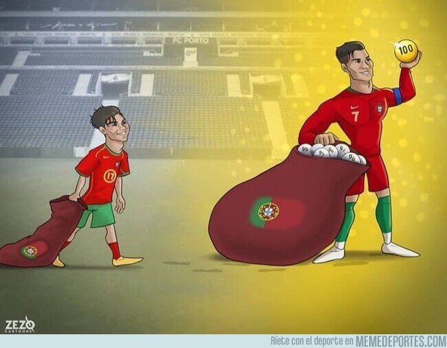 1115361 - Cristiano alcanza el centenar de goles con Portugal, por @zezocartoons