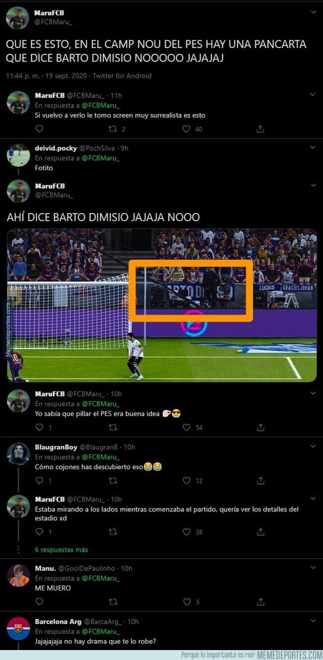1116119 - Brutal: un aficionado del Barça encuentra en el PES 2020 una pancarta en el Camp Nou que está haciendo reír a todos