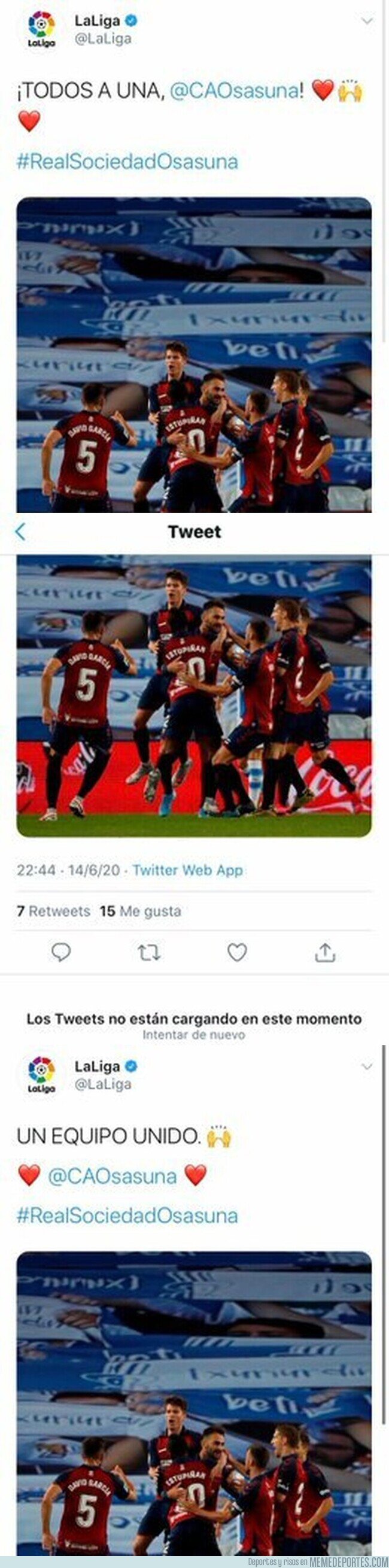 1116319 - El tuit que ha tenido que borrar 'LaLiga' sobre Osasuna porque han empezado a responderles con insultos