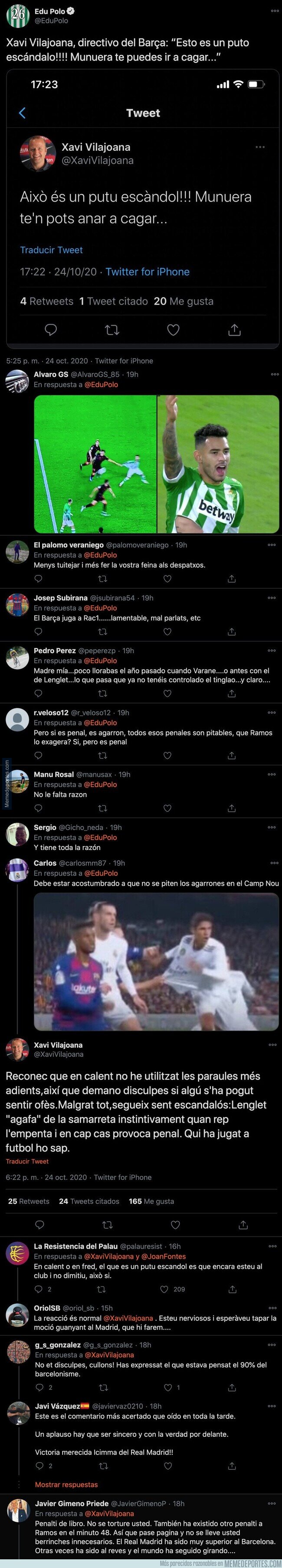 1118892 - Gran escándalo por este tuit de un directivo del Barça tras el polémico penalti a Ramos en el Camp Nou que ha tenido que borrar