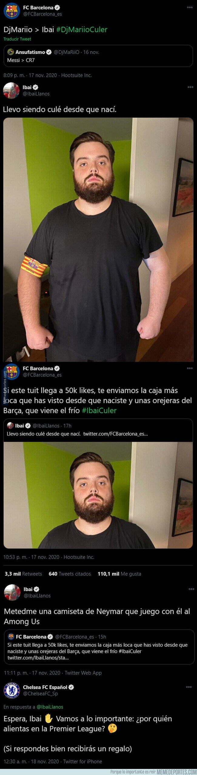 1120679 - La cuenta oficial del Barça e Ibai se enzarzan en esta conversación cachonda y le prometen este regalo si llega a 50.000 likes