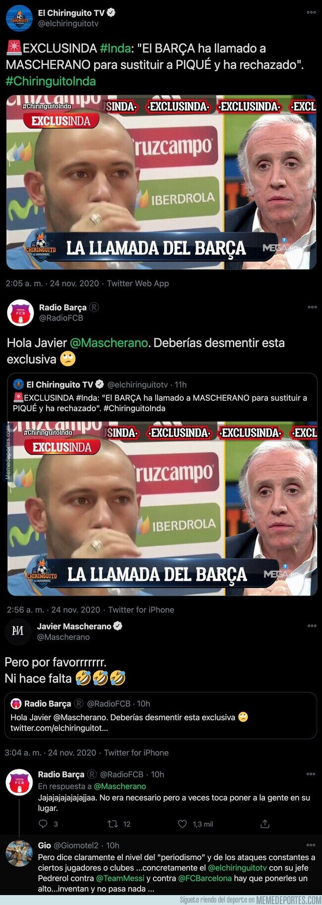 1121031 - Javier Mascherano le acaba de pegar un revés a Eduardo Inda por esta noticia que dio como exclusiva en El Chiringuito