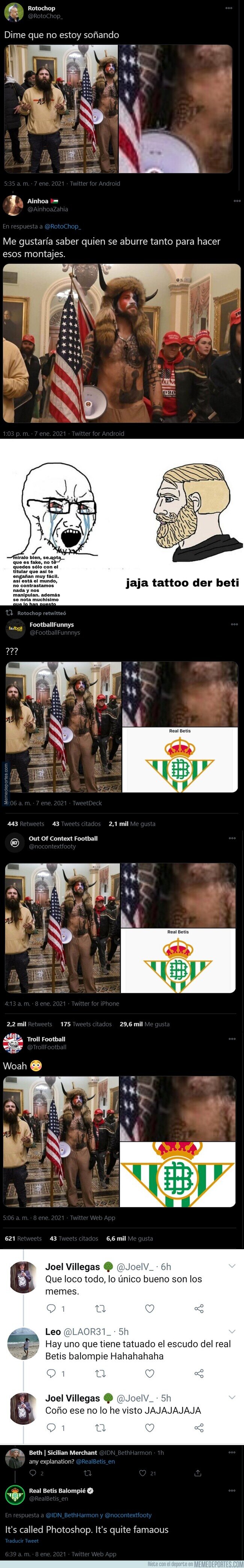 1124734 - Un montaje del seguidor de Trump con el escudo del Betis da la vuelta al mundo.