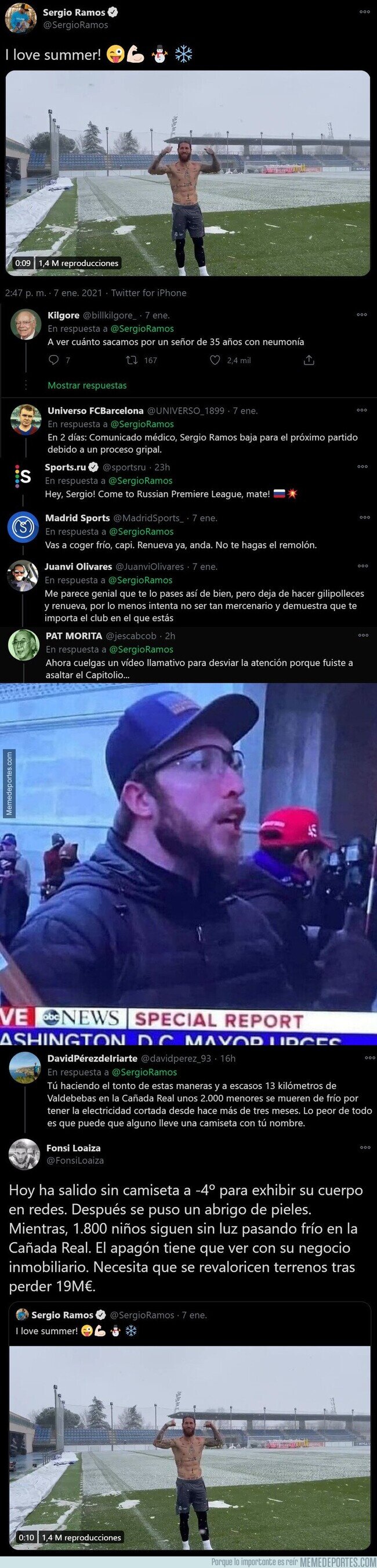 1124747 - Atención a las respuestas que le están llegando a Sergio Ramos tras salir sin camiseta en pleno temporal de frío