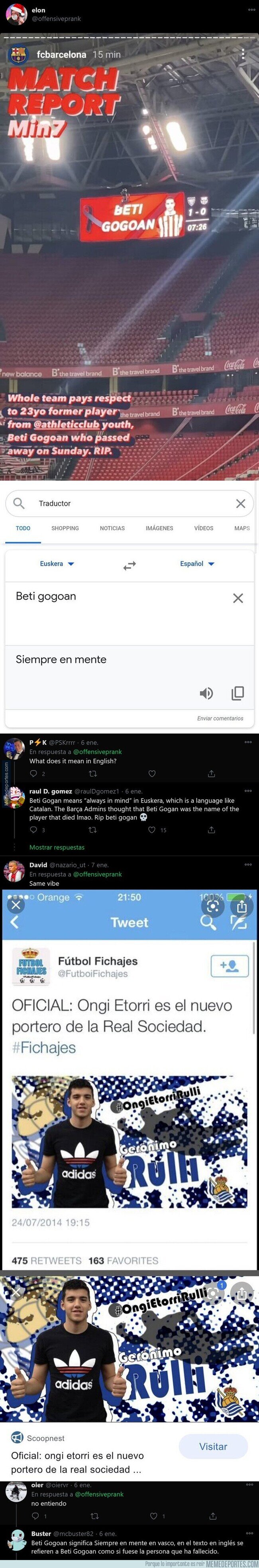 1124948 - Todo el mundo se está riendo del CM del Barça por este error de idioma cuando despedían a un jugador los del Athletic de Bilbao